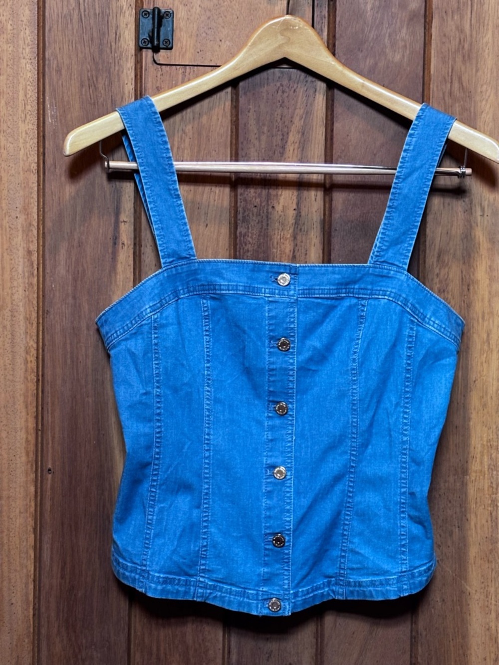 White House Black Market Denim Button-Front Tank Top - Blue
